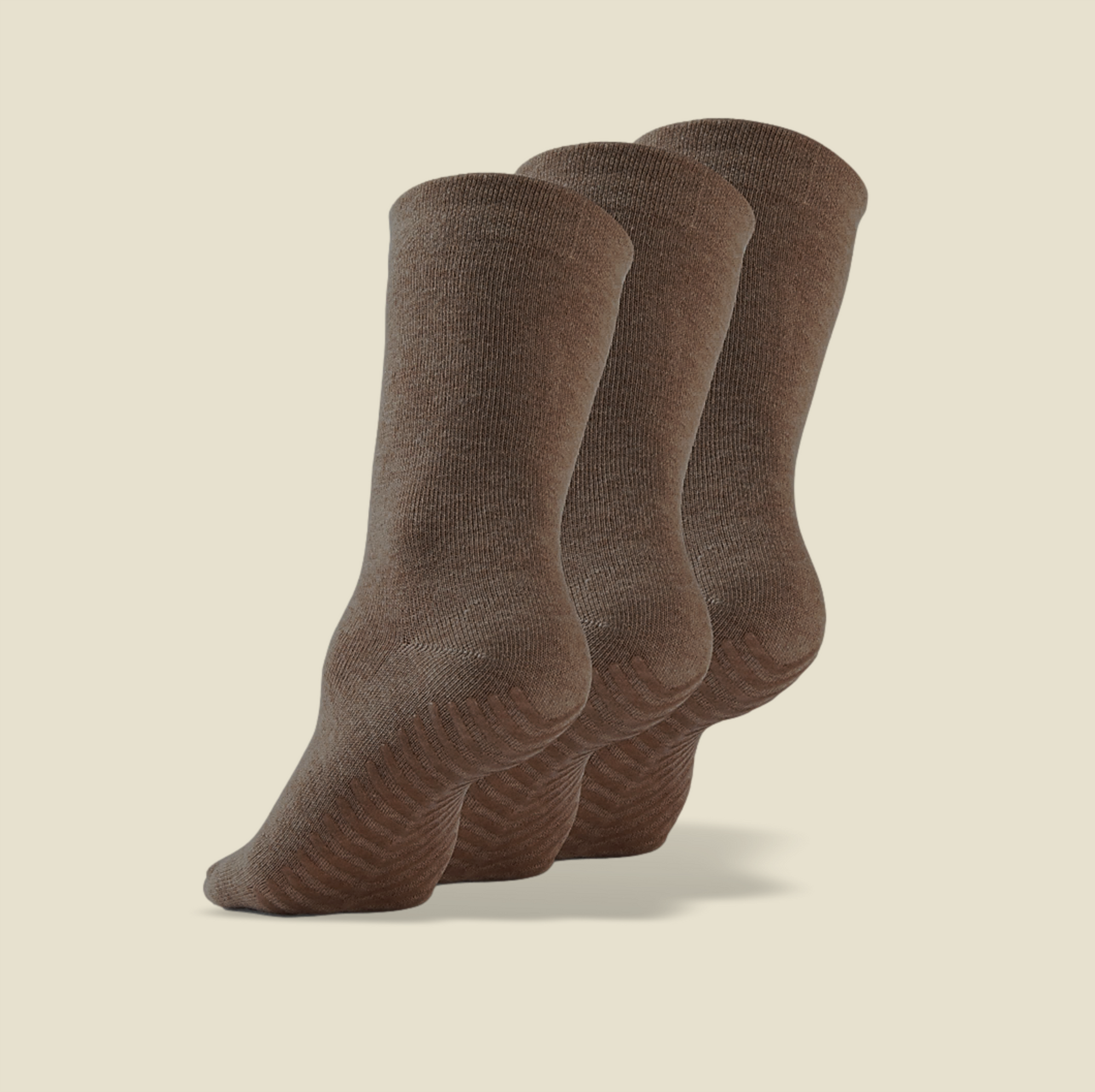 Men's Brown Original Crew Non-Slip Socks - 3 pairs - Gripjoy Socks