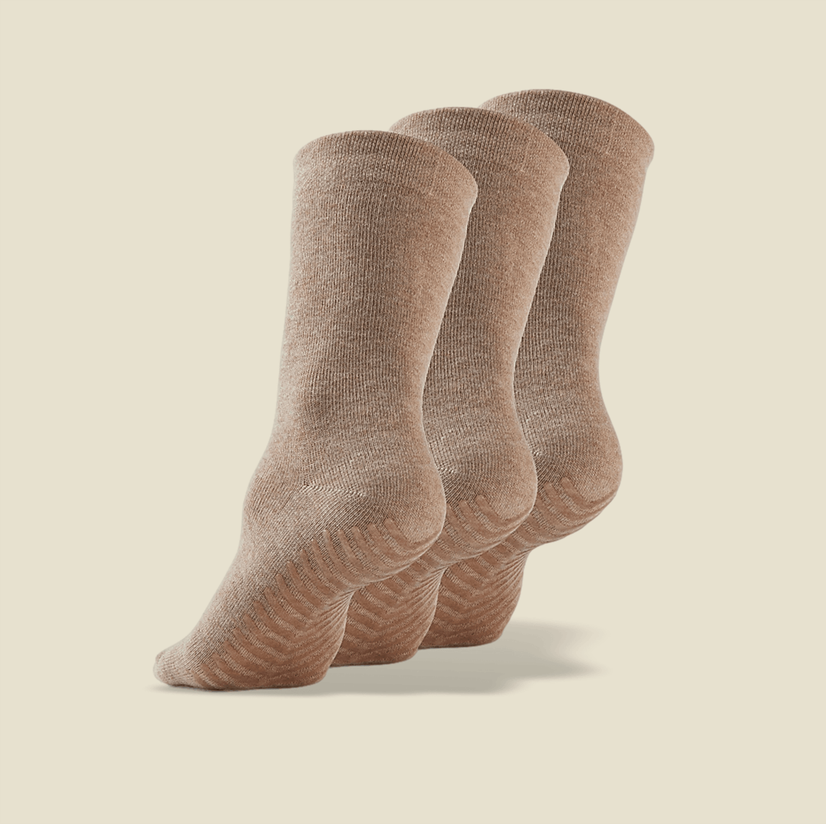 Women&#39;s Beige/Tan Original Crew Non-Slip Socks - 3 pairs - Gripjoy Socks