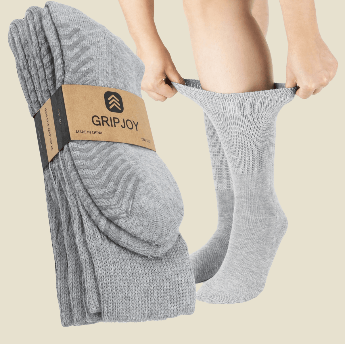 Men&#39;s Light Grey Diabetic Socks with Grippers x3 Pairs - Gripjoy Socks