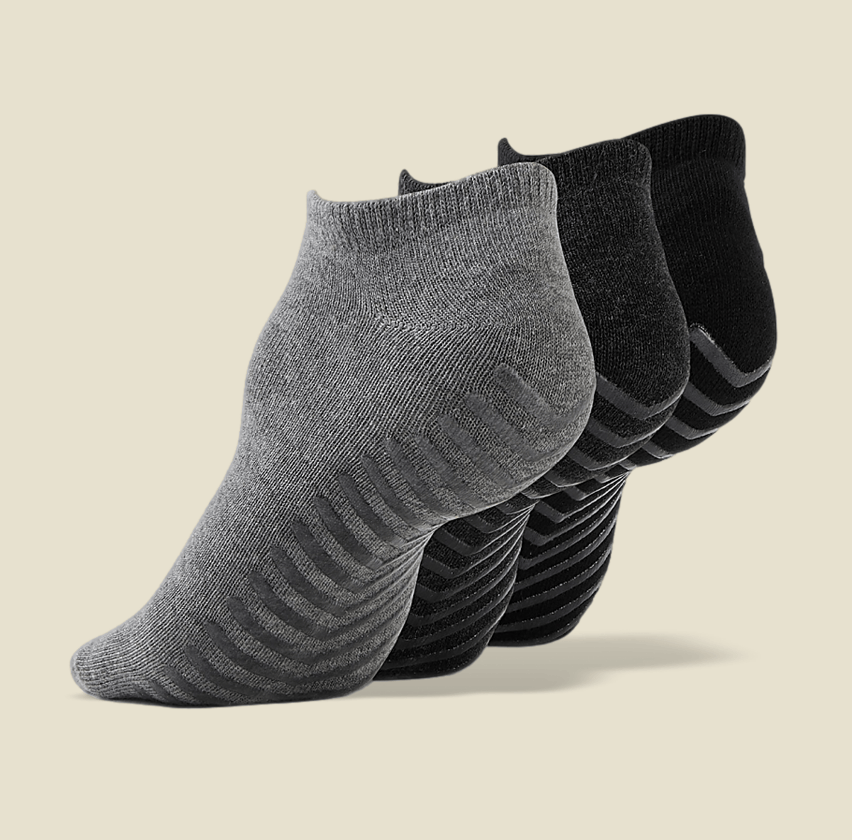 Men&#39;s Black/Grey Low Cut Ankle Non Skid Socks - 3 pairs - Gripjoy Socks
