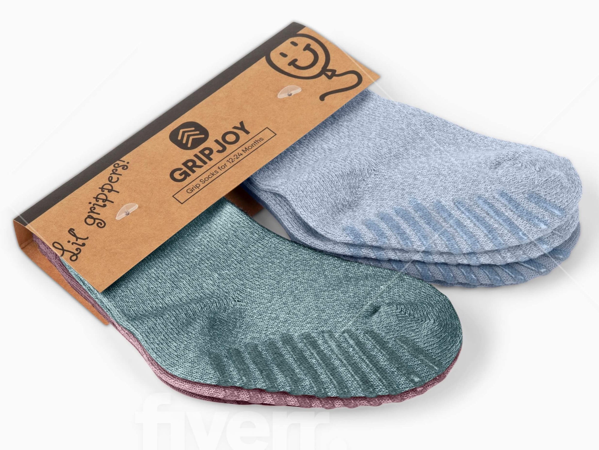 Green, Blue, Maroon Grip Socks for Toddlers & Kids - 4 pairs - Gripjoy Socks