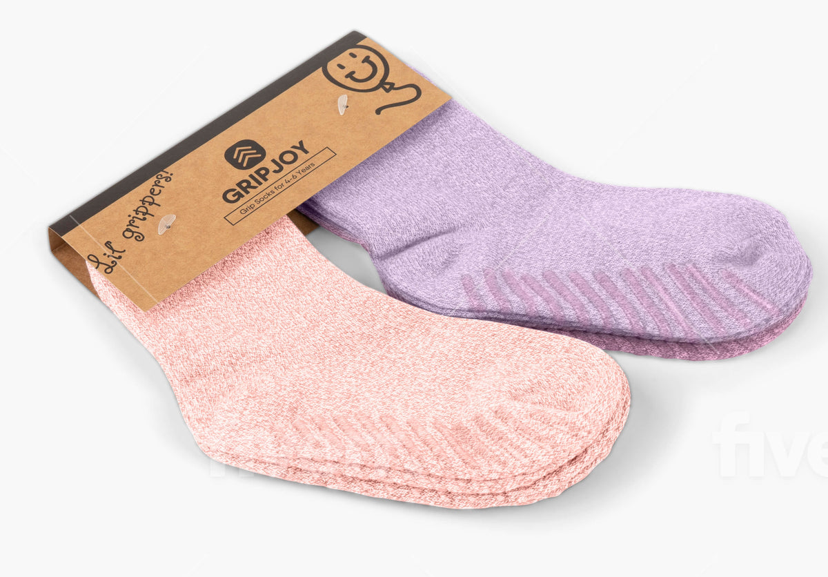 Pink &amp; Purple Grip Socks for Toddlers &amp; Kids - 4 pairs - Gripjoy Socks