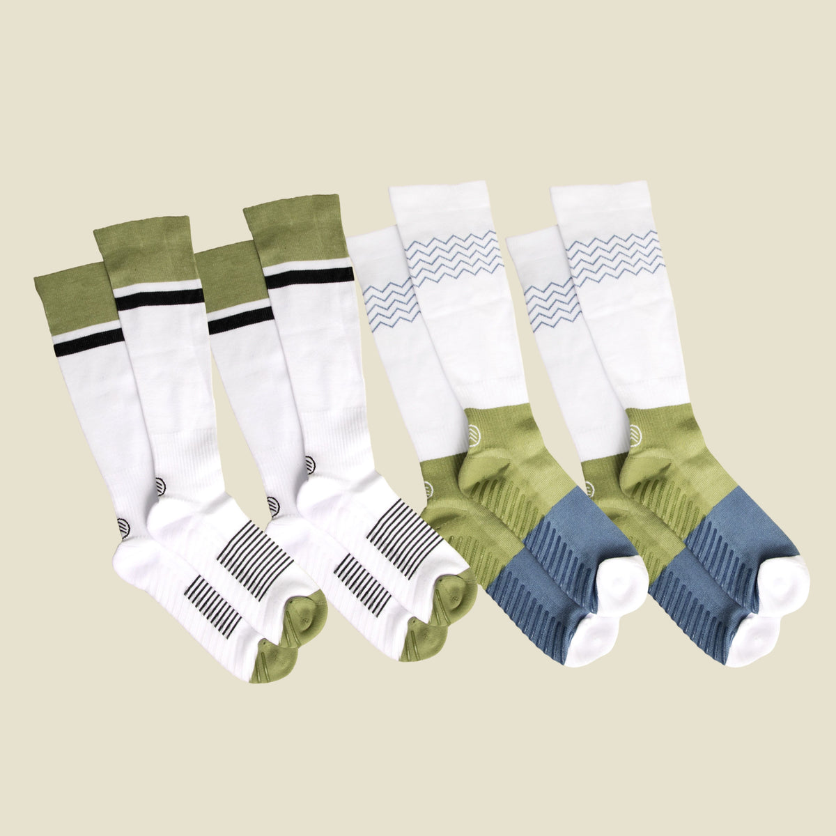 Women&#39;s White/Blue/Green Compression Socks with Grips Variety Pack - 4 Pairs - Gripjoy Socks