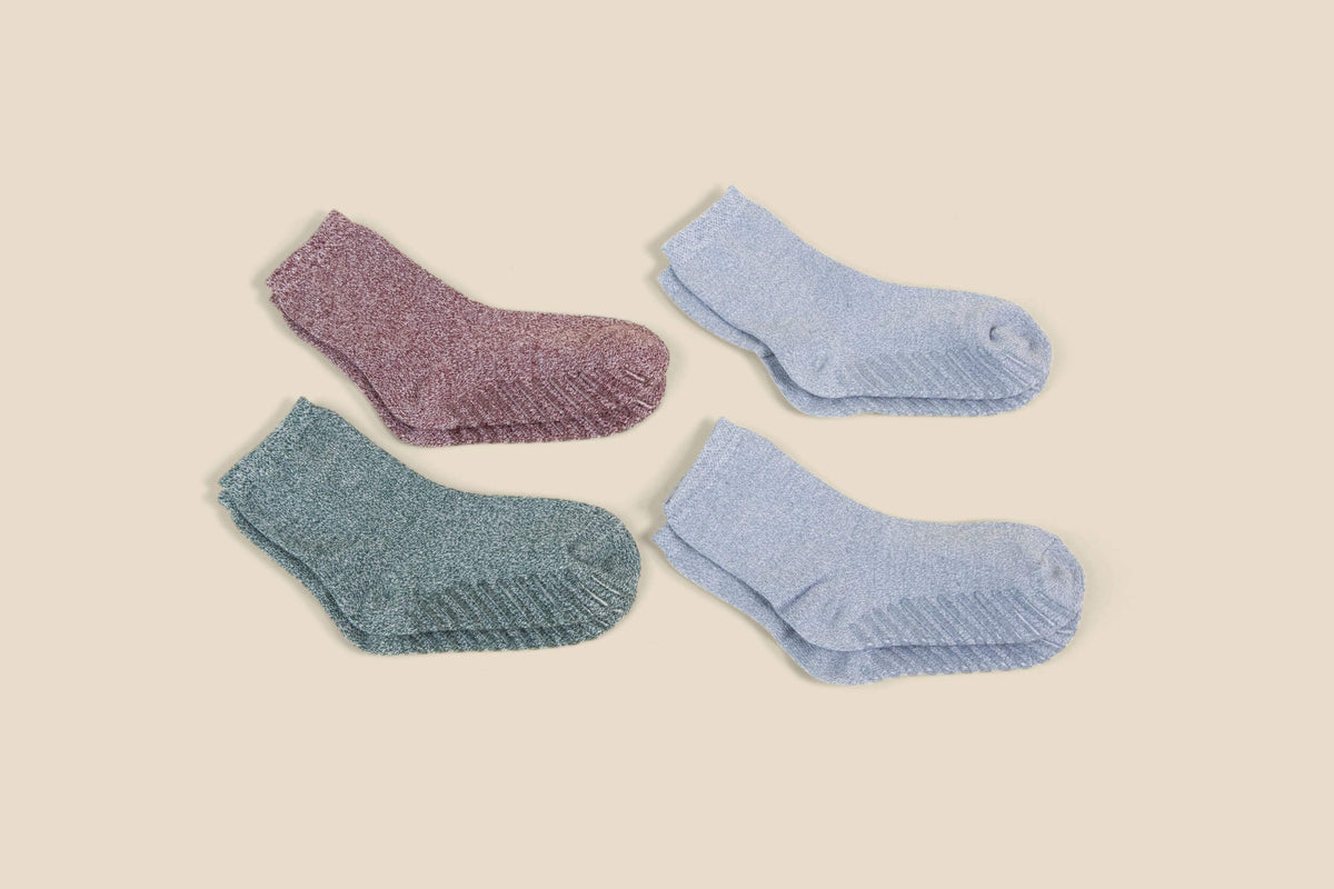 Green, Blue, Maroon Grip Socks for Toddlers &amp; Kids - 4 pairs - Gripjoy Socks