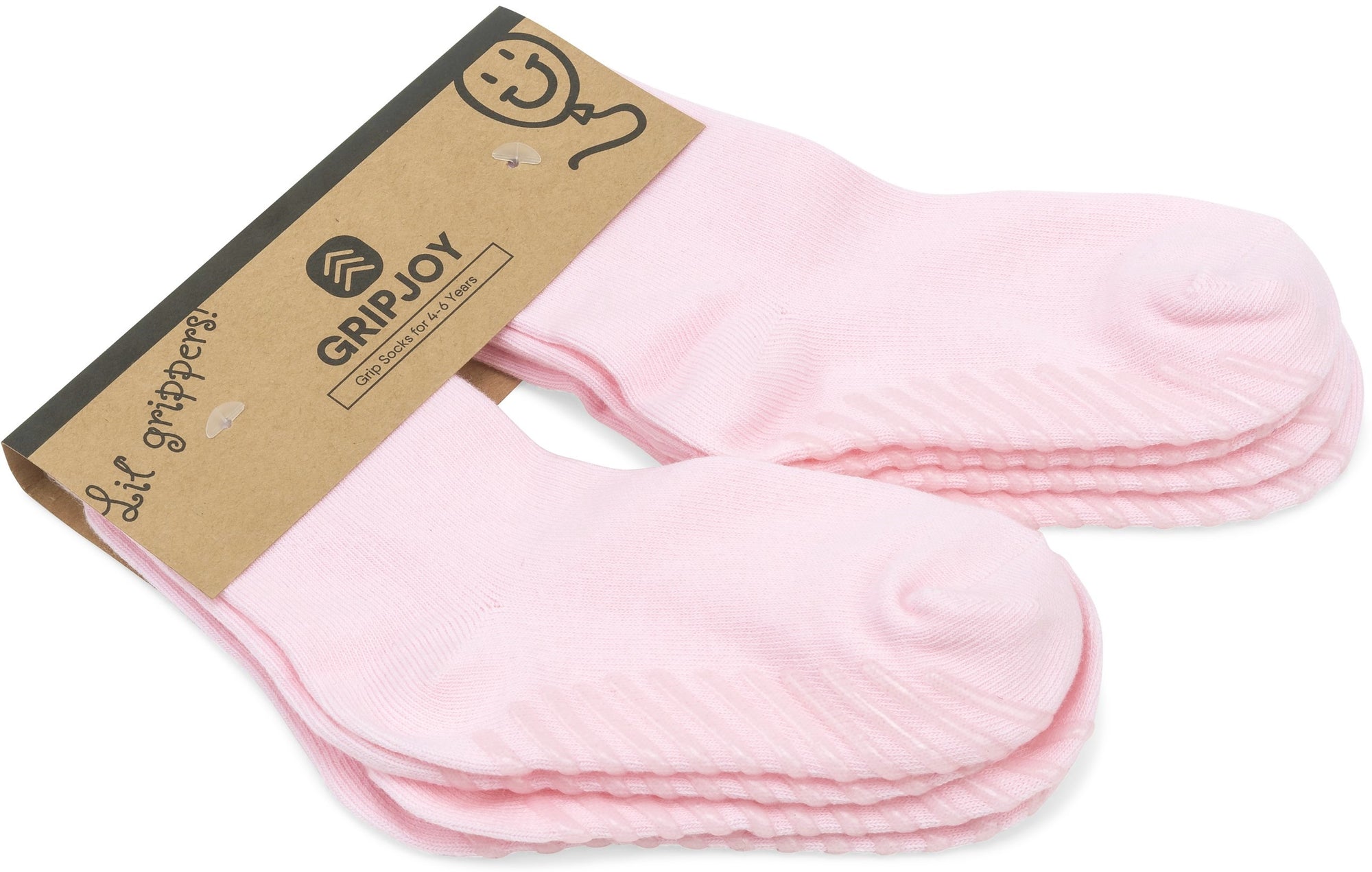 Pink Grip Socks for Toddlers & Kids - 4 pairs - Gripjoy Socks