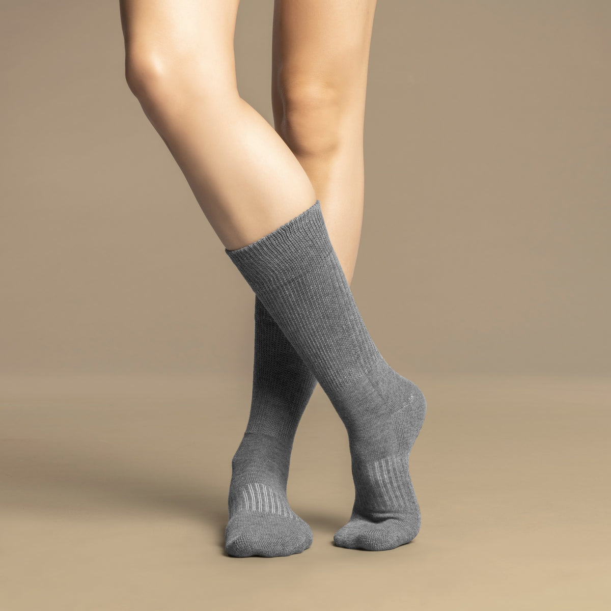 Women's Light Grey Diabetic Socks with Grippers x3 Pairs - Gripjoy