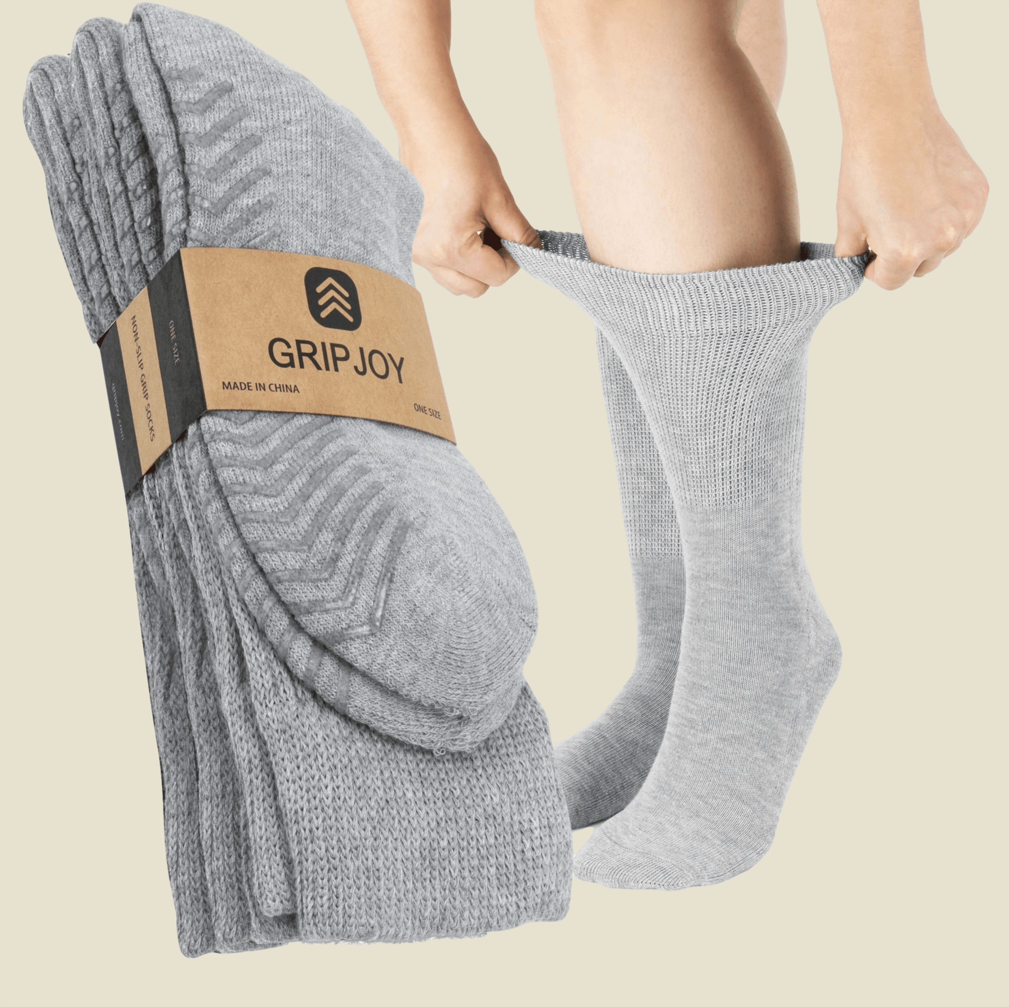 Men's Light Grey Diabetic Socks with Grippers x3 Pairs - Gripjoy Socks