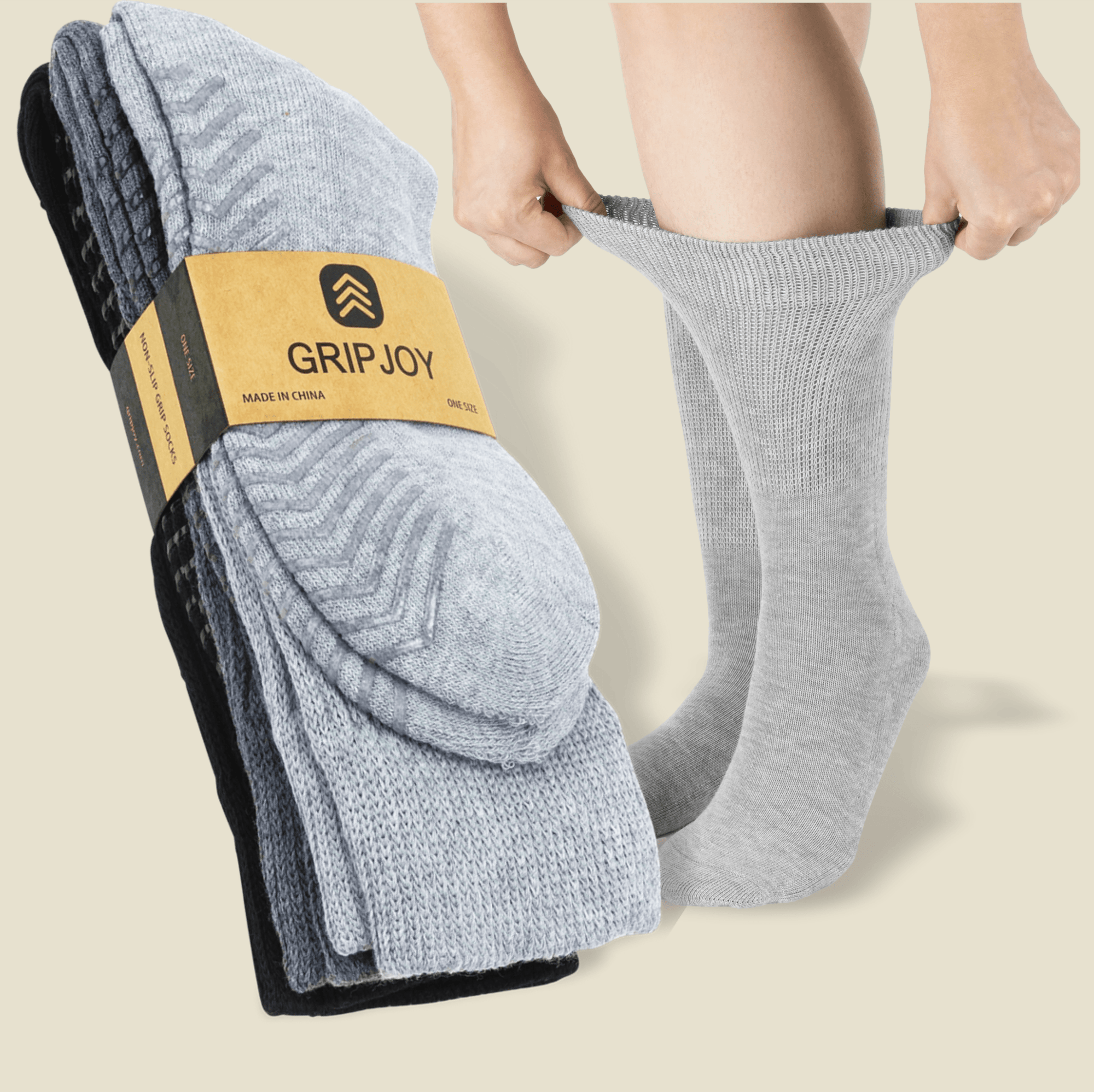 Men's Black/Grey Diabetic Socks with Grippers x3 Pairs
