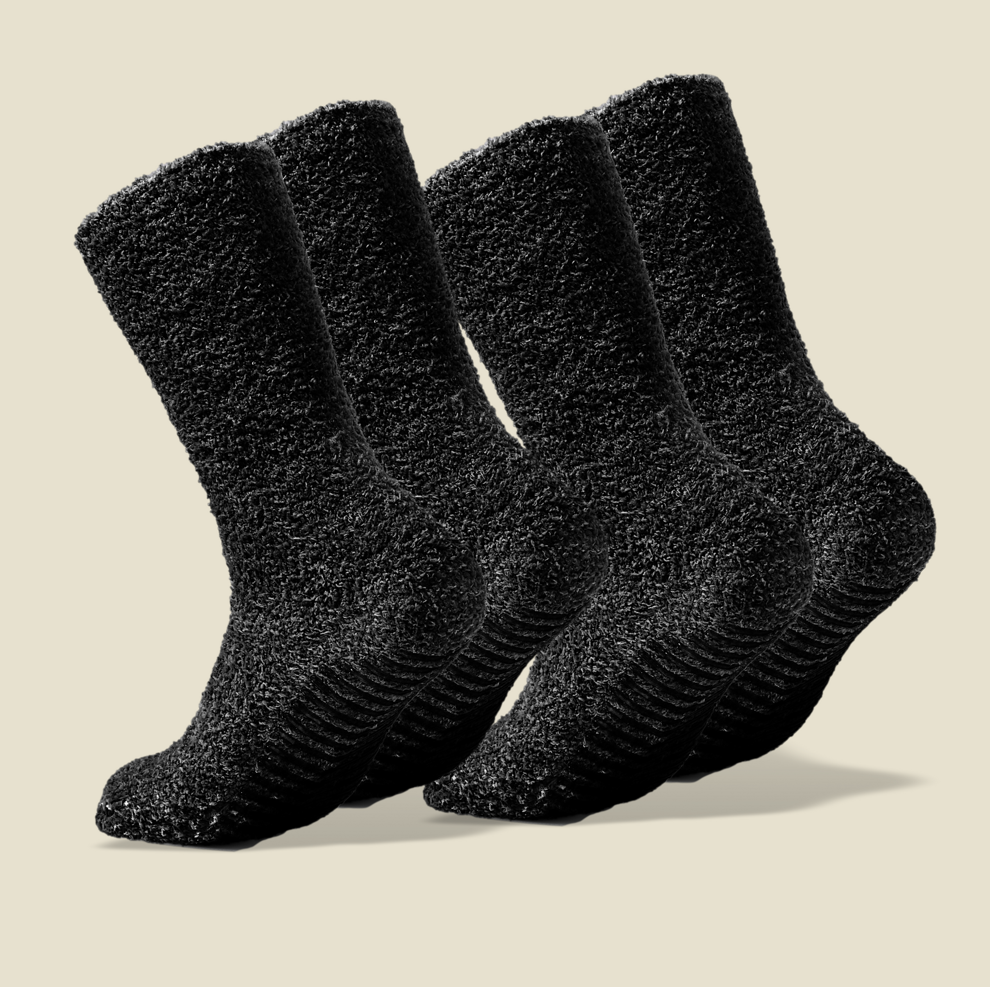 Dark Grey Fuzzy Socks with Grips for Women x2 Pairs - Gripjoy Socks