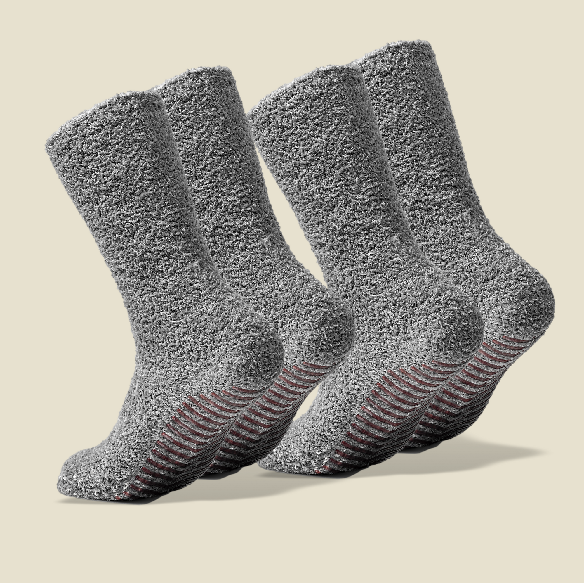 Light Grey Fuzzy Socks with Grips for Women x2 Pairs - Gripjoy Socks