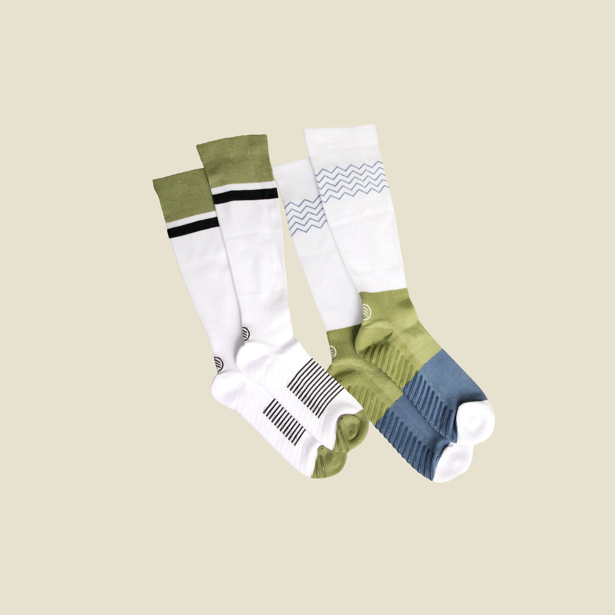 Women&#39;s White/Blue/Green Compression Socks with Grips Variety Pack - 2 Pairs - Gripjoy Socks