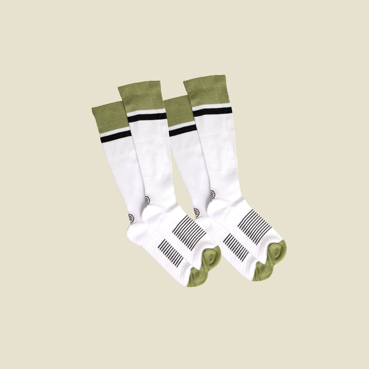 Women&#39;s White/Black/Green Compression Socks with Grips - 2 Pairs - Gripjoy Socks