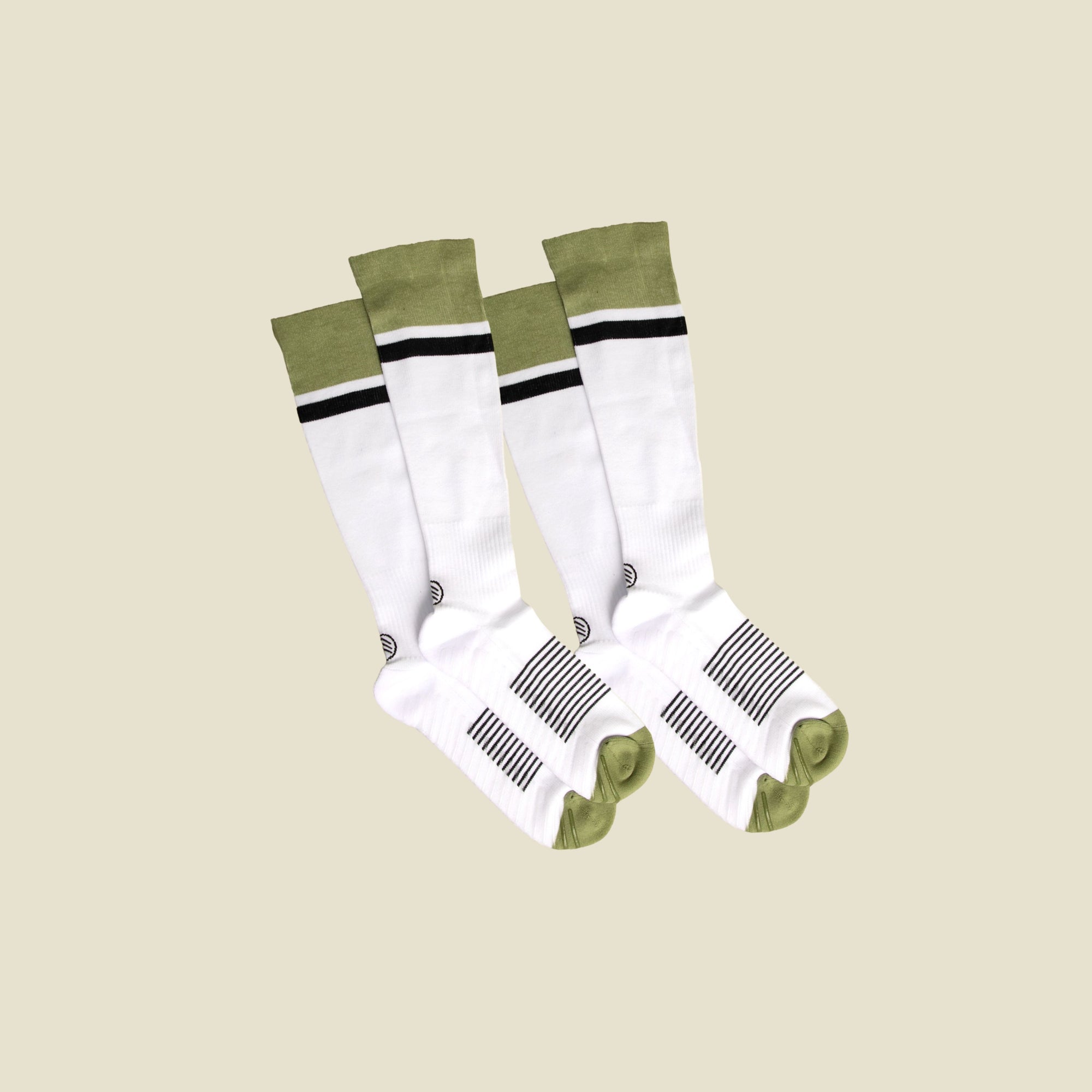 Women's White/Black/Green Compression Socks with Grips - 2 Pairs - Gripjoy Socks
