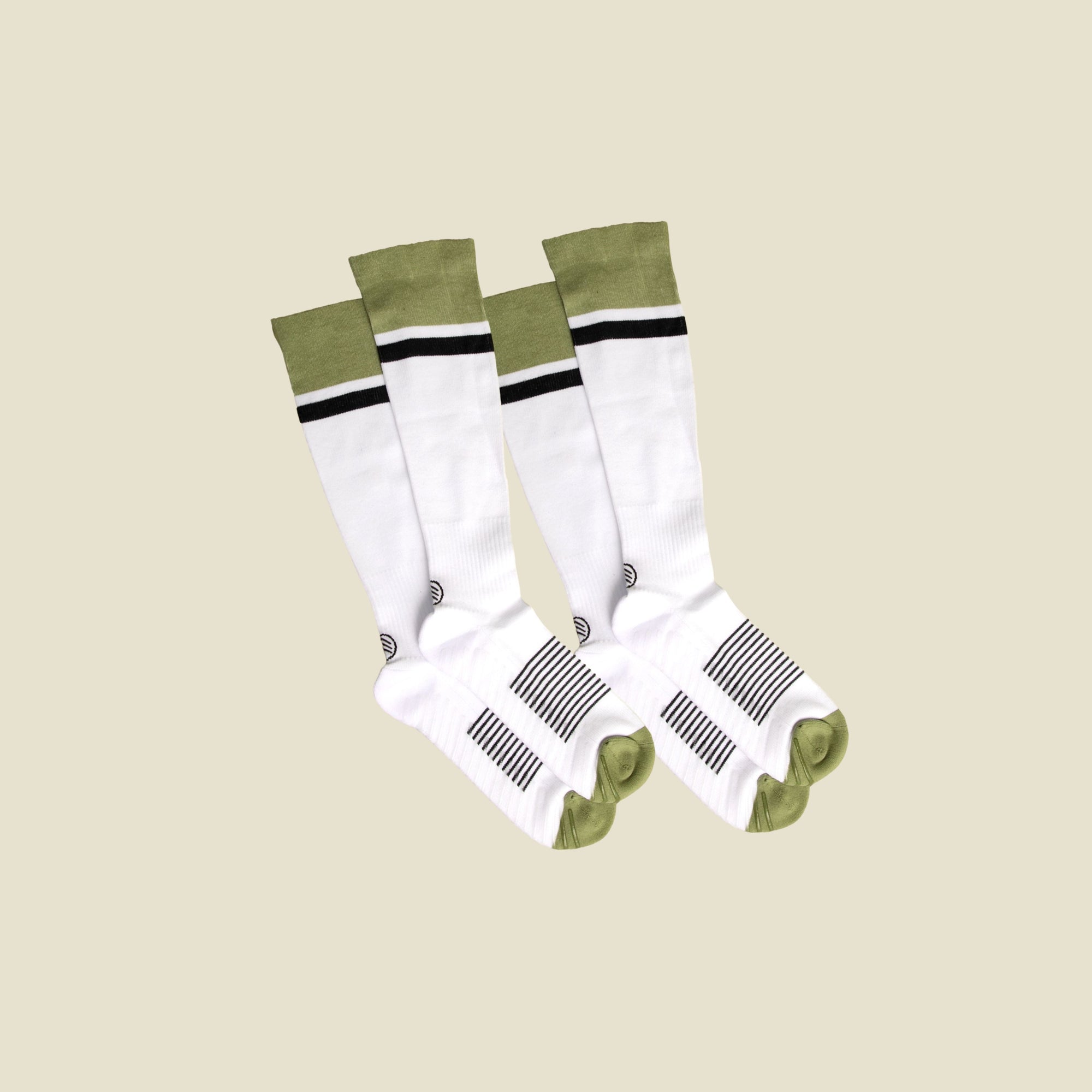 Men's White/Black/Green Compression Socks with Grips - 2 Pairs - Gripjoy Socks