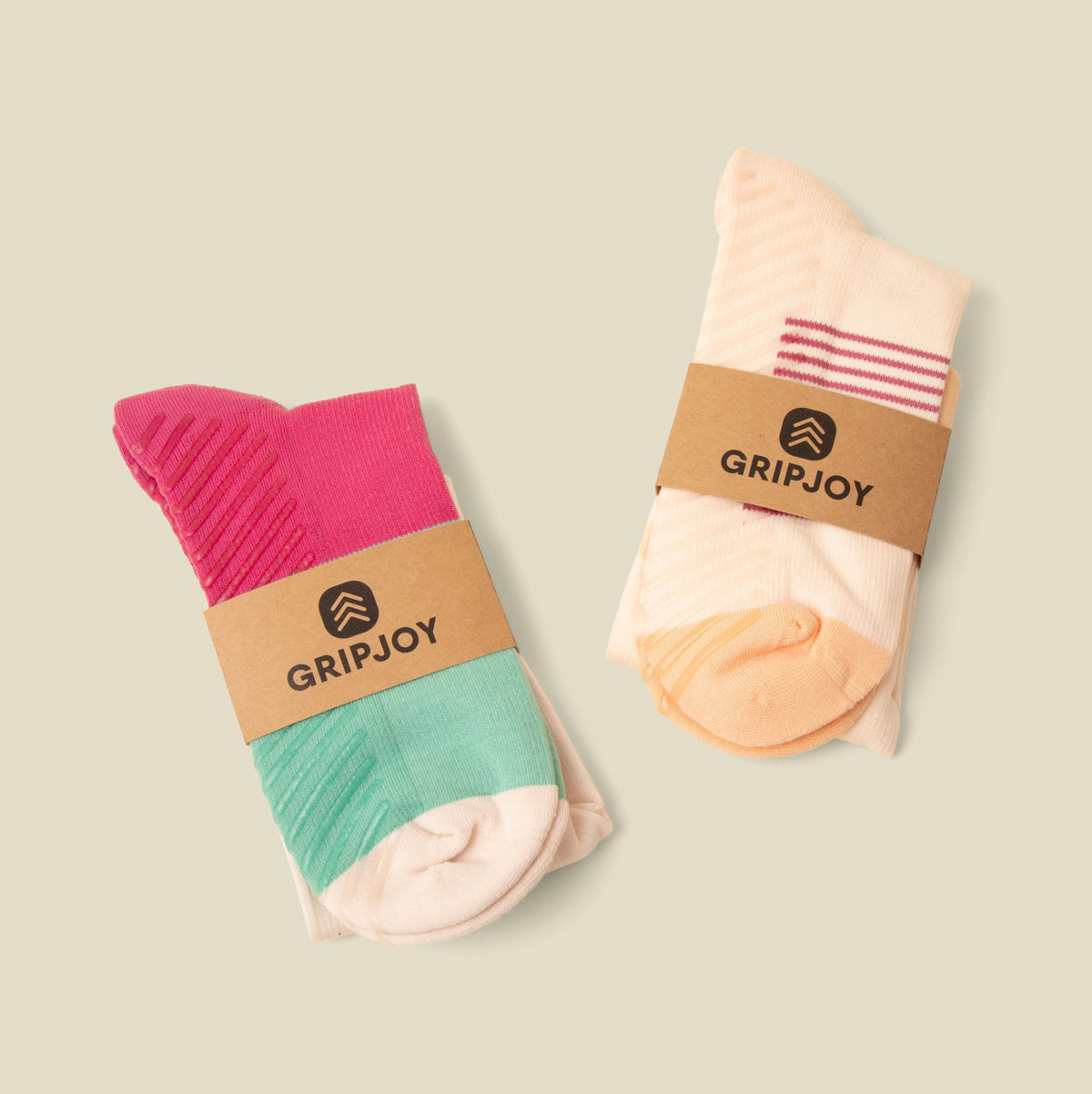 Women&#39;s Orange/Pink/Green Compression Socks with Grips Variety Pack - 2 Pairs - Gripjoy Socks