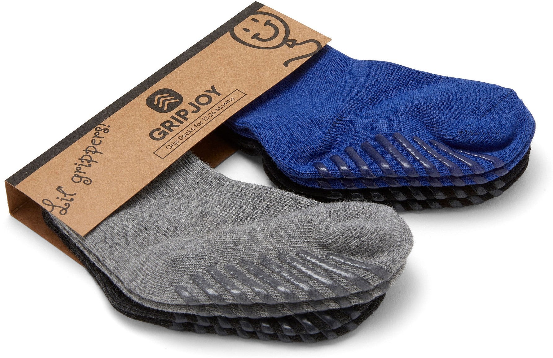 Blue/Black/Grey Grip Socks for Toddlers & Kids - 4 pairs - Gripjoy