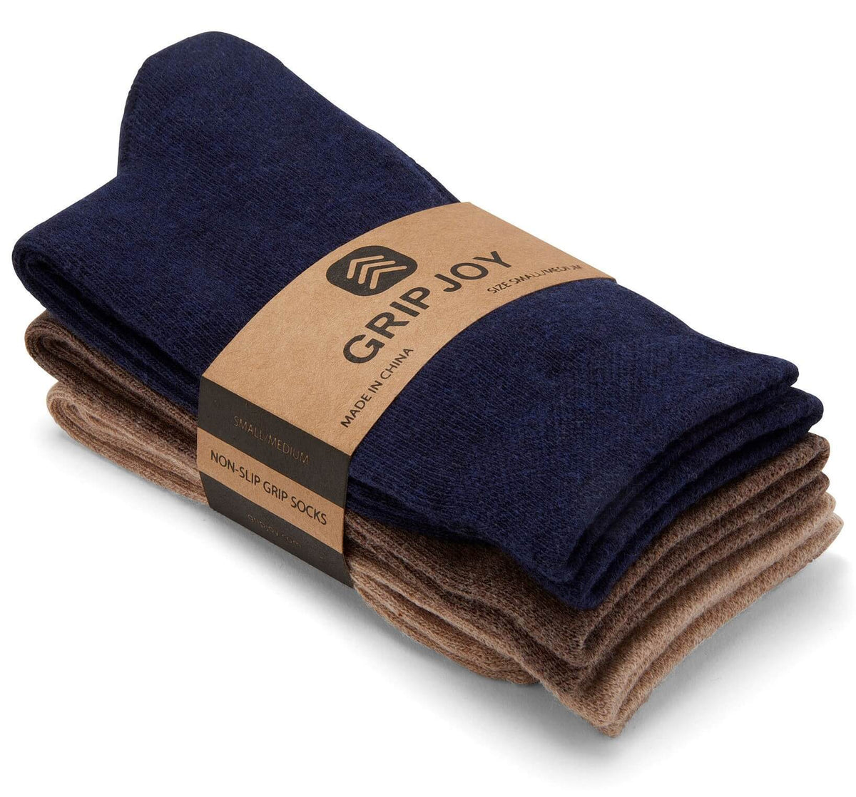 Gripjoy Women&#39;s Crew Grip Socks Navy Brown &amp; Tan 3-Pack - Gripjoy Socks