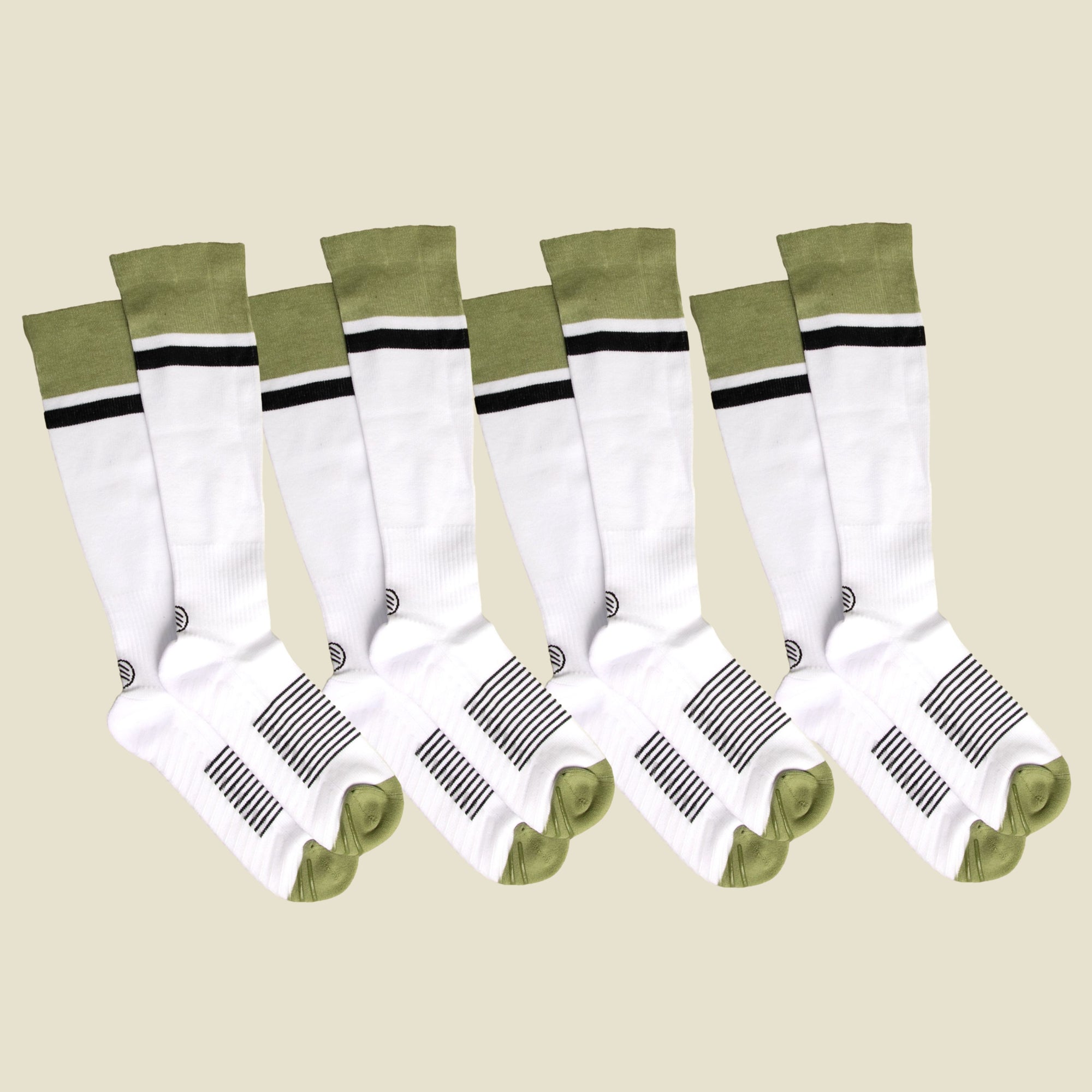 Women's White/Black/Green Compression Socks with Grips - 4 Pairs - Gripjoy Socks