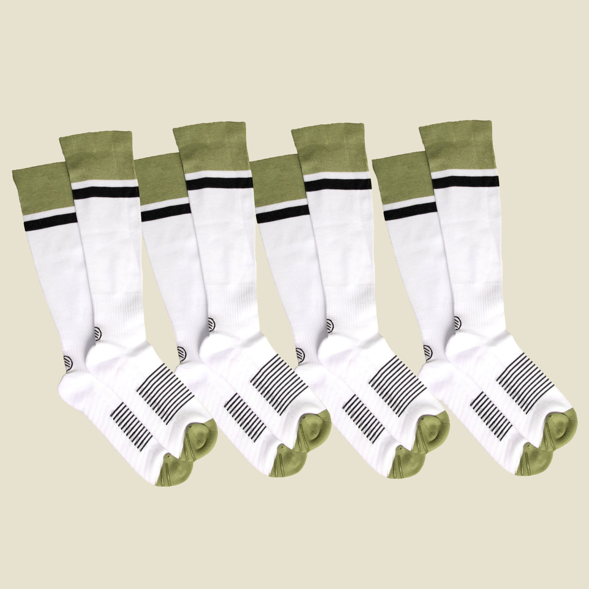 Men&#39;s White/Black/Green Compression Socks with Grips - 4 Pairs - Gripjoy Socks