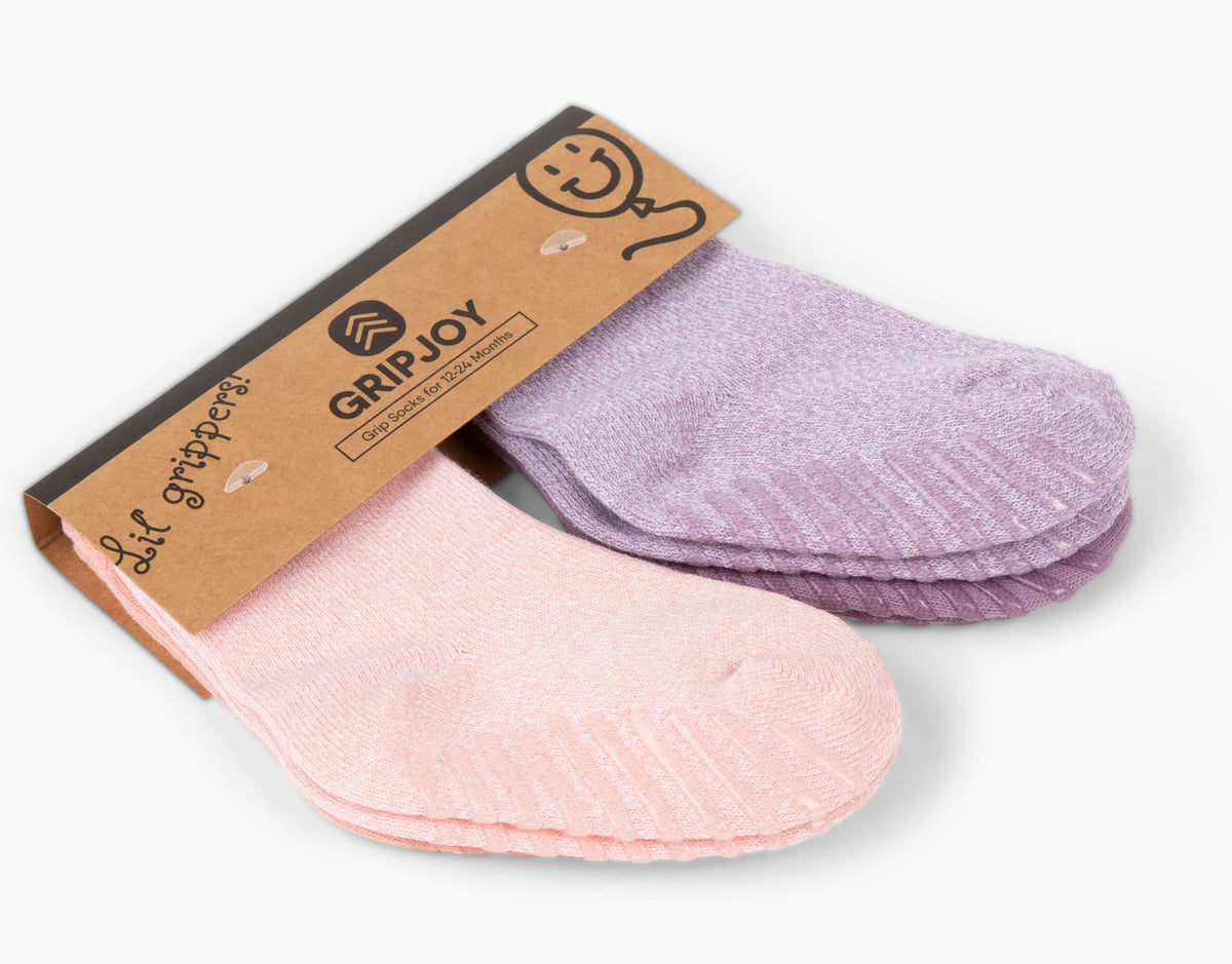 Pink &amp; Purple Grip Socks for Toddlers &amp; Kids - 4 pairs - Gripjoy Socks