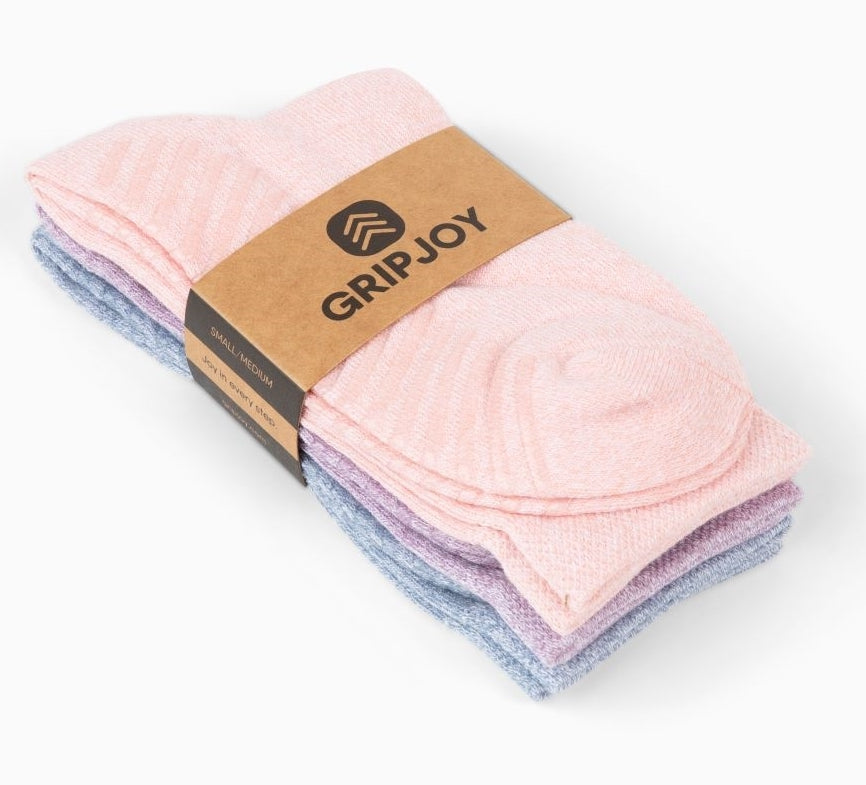 Women&#39;s Pink, Purple, Blue Original Crew Non-Slip Socks - 3 pairs - Gripjoy Socks