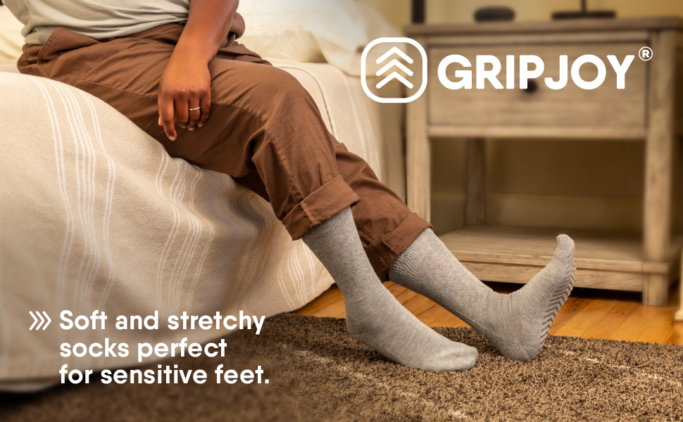 Men&#39;s Light Grey Diabetic Socks with Grippers x3 Pairs - Gripjoy Socks