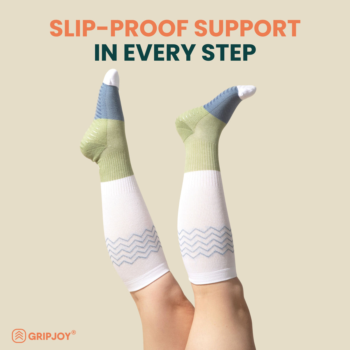 Women&#39;s White/Blue/Green Compression Socks with Grips Variety Pack - 4 Pairs - Gripjoy Socks