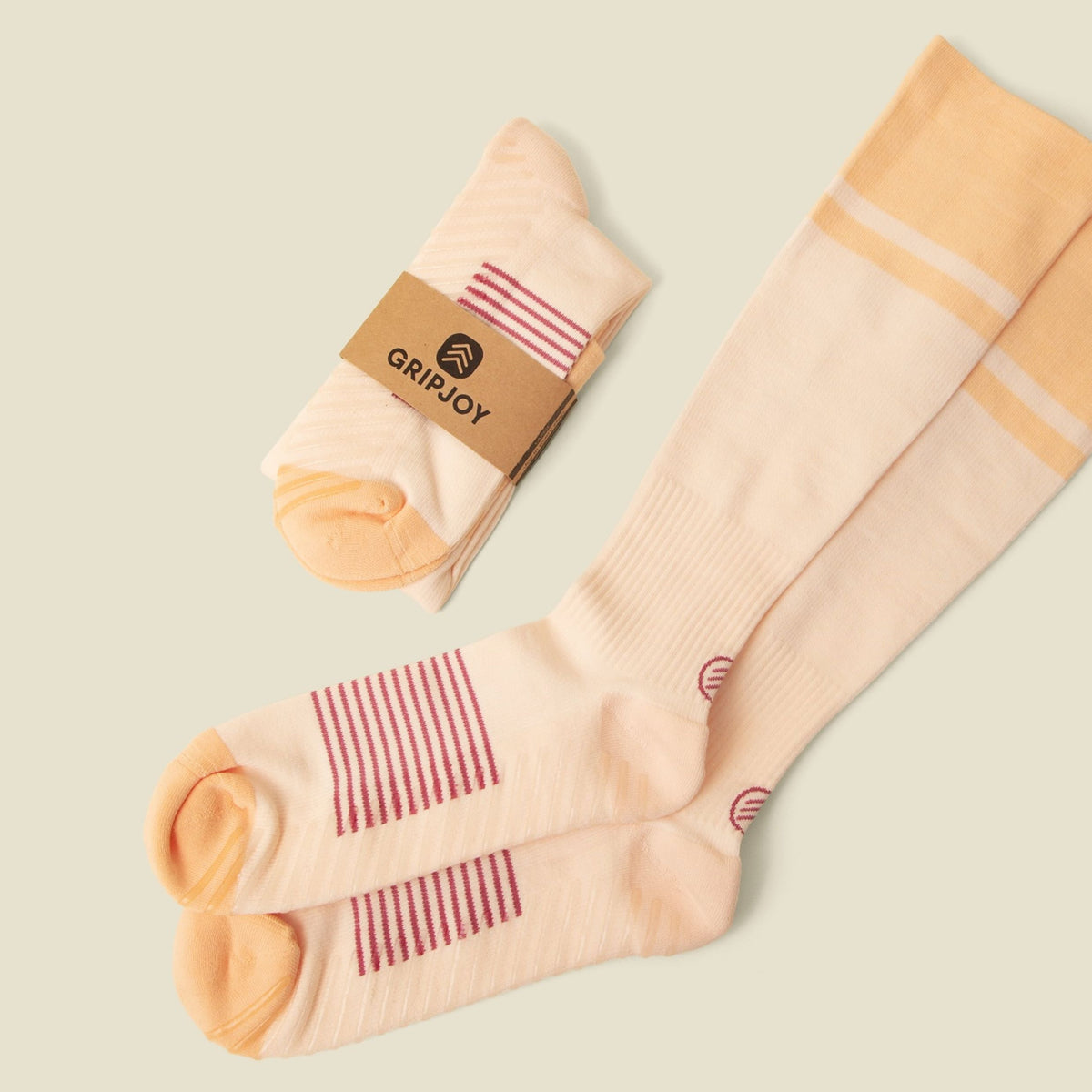 Women&#39;s Orange/Pink Compression Socks with Grips - 1 Pair - Gripjoy Socks