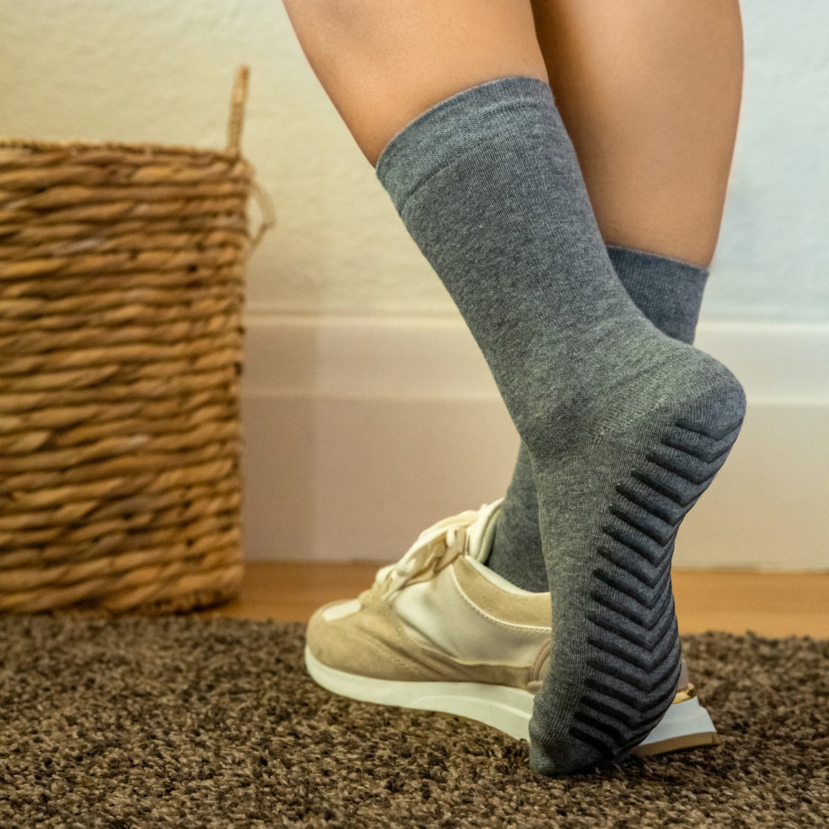 Women's Navy/Brown/Tan Original Crew Non-Slip Socks - 3 pairs - Gripjoy  Socks