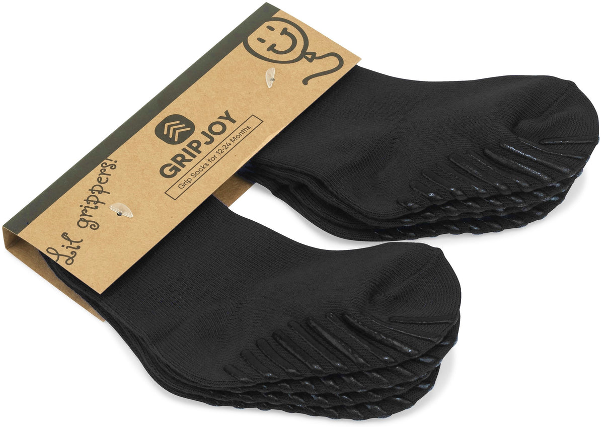 Black Grip Socks for Toddlers & Kids - 4 pairs