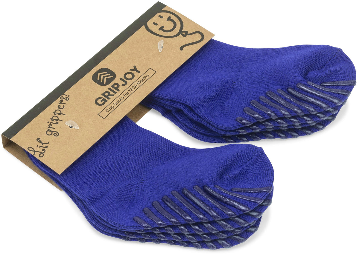 Blue Grip Socks for Toddlers & Kids - 4 pairs - Gripjoy Socks