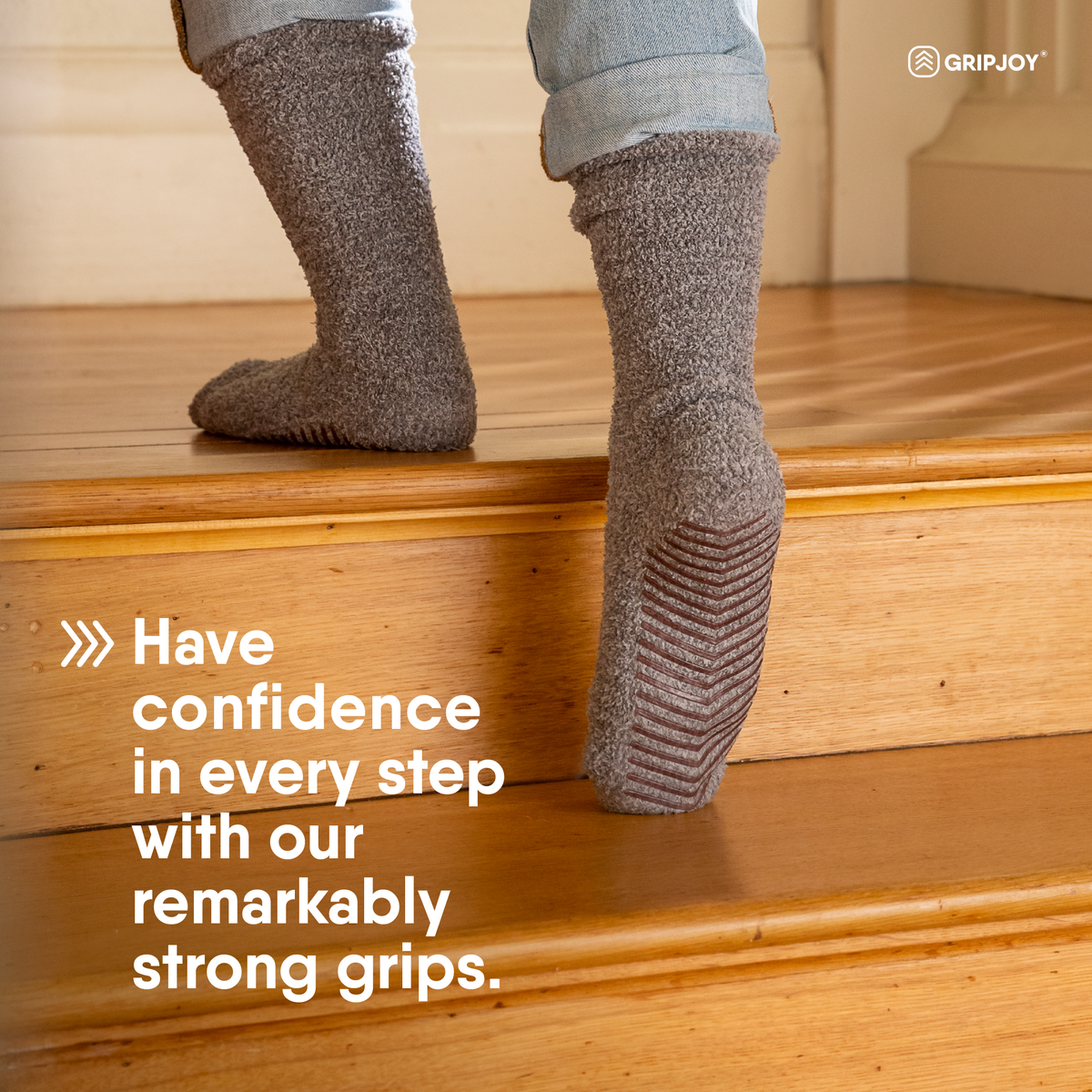 Dark Grey Fuzzy Socks with Grips for Women x2 Pairs