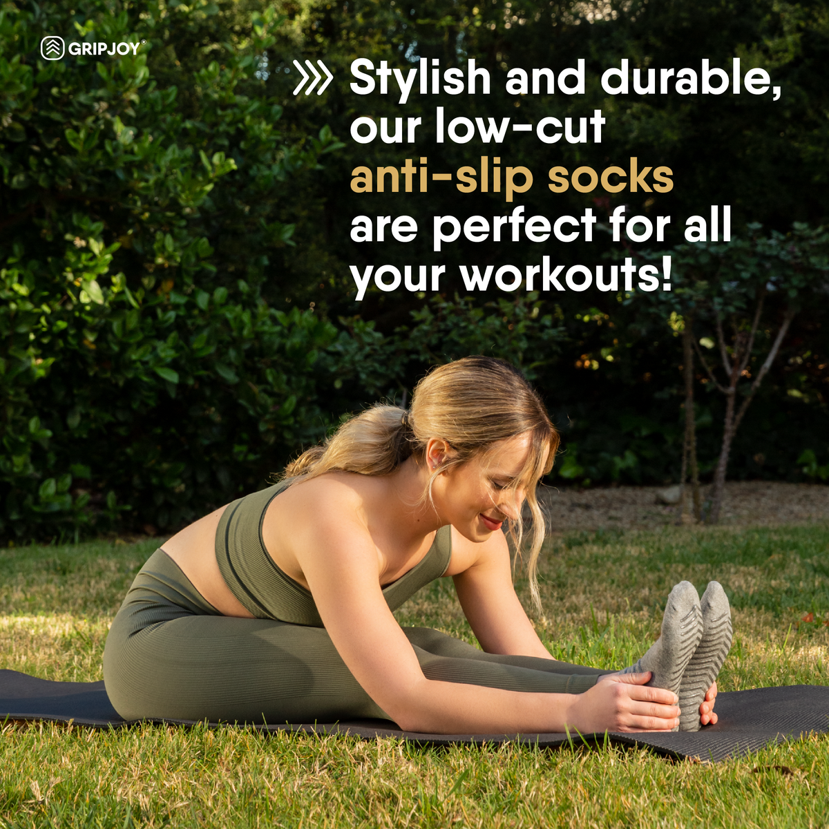 Light Grey Women&#39;s Low Cut Ankle Non Skid Socks - 3 pairs - Gripjoy Socks