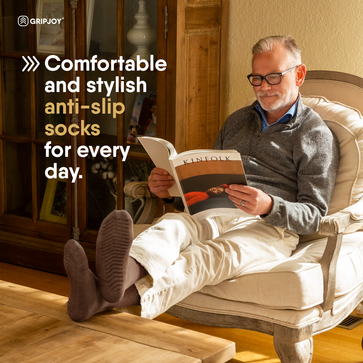 Brown Men&#39;s Original Crew Non-Slip Socks - 3 pairs - Gripjoy Socks